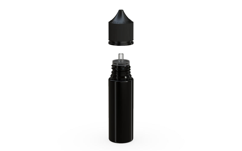 Chubby Gorilla Unicorn 50ml bottle with Reducer Tip, solid opaque black, side view