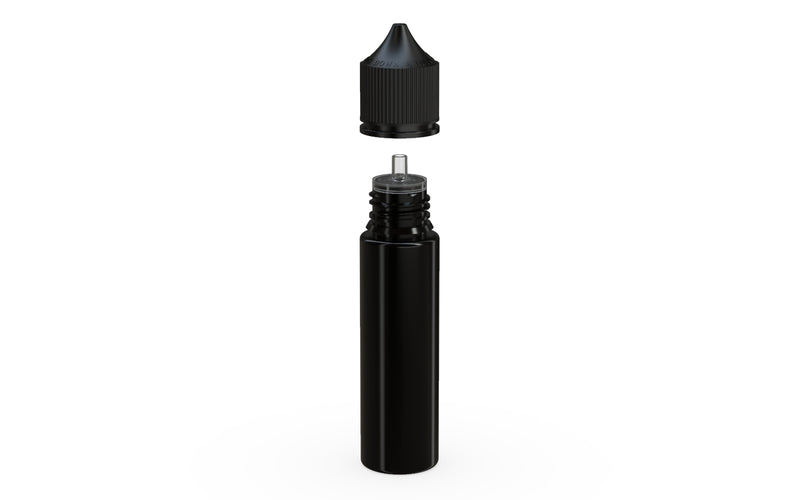 Chubby Gorilla Unicorn 60ml bottle with Reducer Tip, solid opaque black, side view