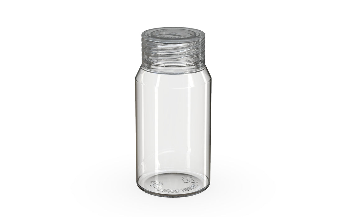 Chubby Gorilla Spiral Shot Bottle 60ml Mini, clear natural with clear natural cap, side view