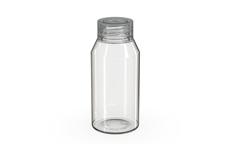 Chubby Gorilla Spiral Shot Bottle 100ml Mini, clear natural with clear natural cap, side view