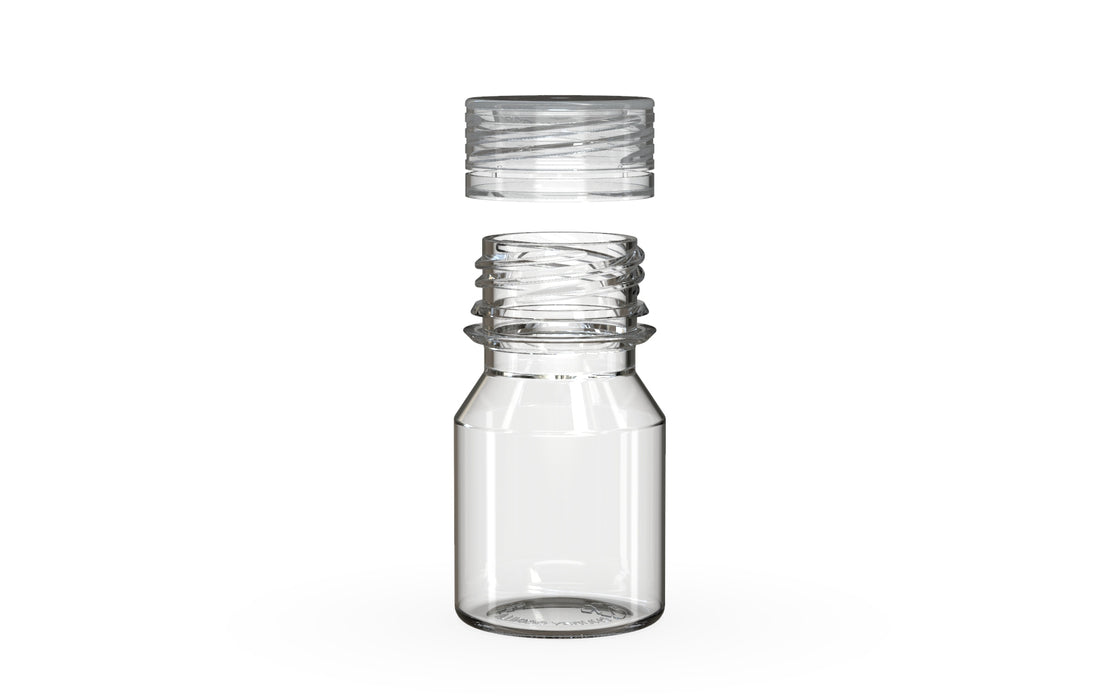 Chubby Gorilla Spiral Shot Bottle 30ml Stubby, clear natural with clear natural cap, cap detail