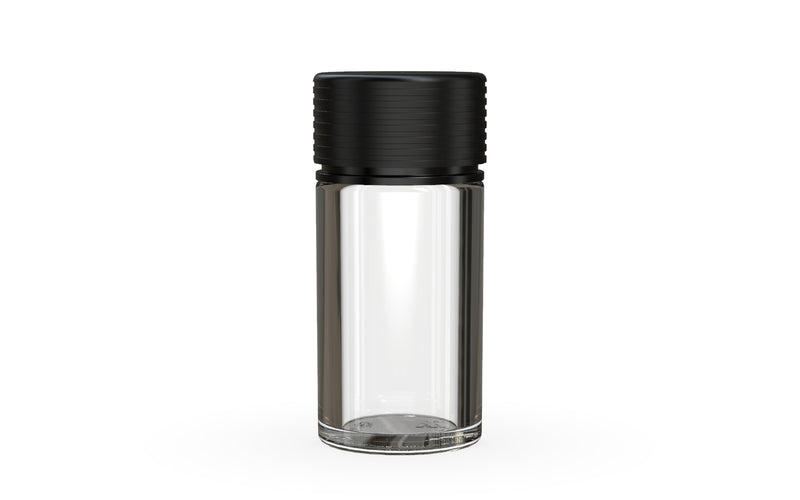 Chubby Gorilla Spiral Thick Wall Container 30ml, clear natural with opaque black lid, front view