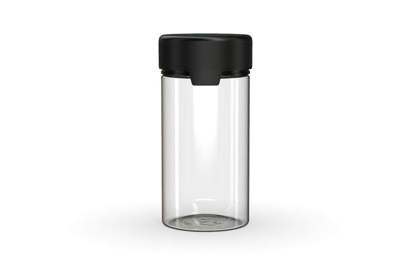 Chubby Gorilla Aviator Container 180ml, clear natural with opaque black lid, front view