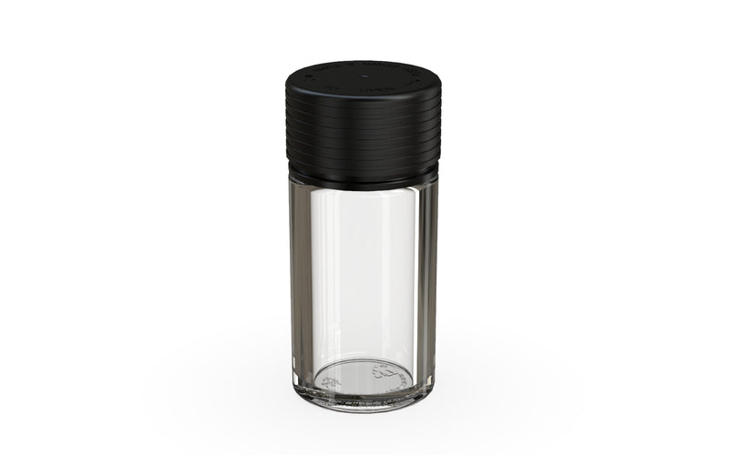 Chubby Gorilla Spiral Thick Wall Container 30ml, clear natural with opaque black lid, side view