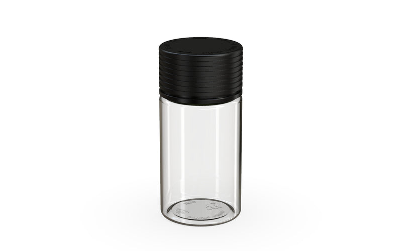 Chubby Gorilla Spiral 60ml Mini bottle, clear natural with opaque black cap, side view