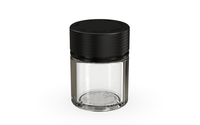 Chubby Gorilla Spiral Thick Wall Container 60ml, clear natural with opaque black lid, side view