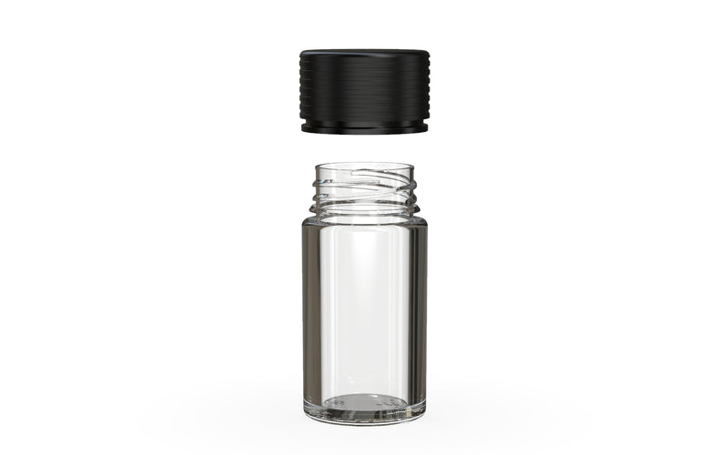 Chubby Gorilla Spiral Thick Wall Container 30ml, clear natural with opaque black lid, lid detail