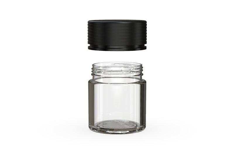 Chubby Gorilla Spiral Thick Wall Container 60ml, clear natural with opaque black lid, lid detail