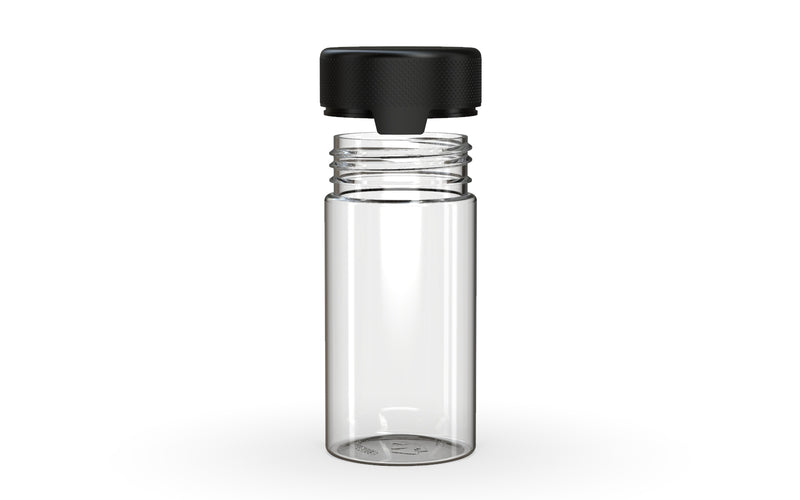 Chubby Gorilla Aviator Container 180ml, clear natural with opaque black lid, lid detail
