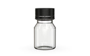 Chubby Gorilla Spiral Shot Bottle 30ml Stubby, clear natural with opaque black cap, front view