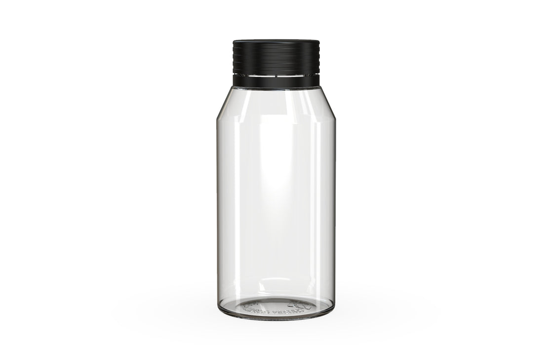 Chubby Gorilla Spiral Shot Bottle 100ml Mini, clear natural with opaque black cap, front view