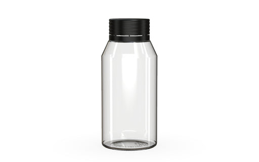 Chubby Gorilla Spiral Shot Bottle 100ml Mini, clear natural with opaque black cap, front view