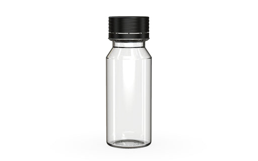 Chubby Gorilla Spiral Shot Bottle 60ml, clear natural with opaque black cap, front view