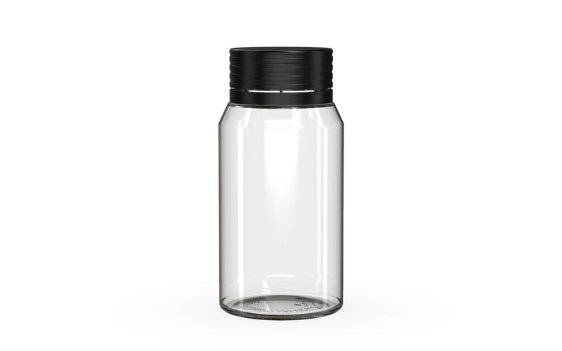 Chubby Gorilla Spiral Shot Bottle 60ml Mini, clear natural with opaque black cap, front view