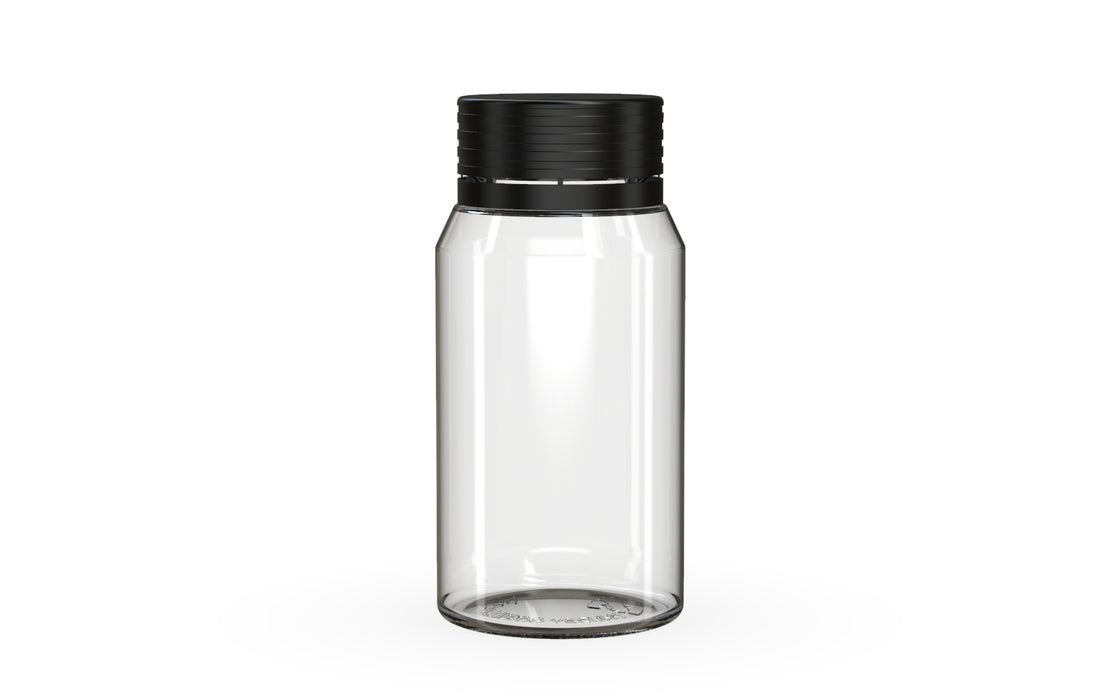 Chubby Gorilla Spiral Shot Bottle 60ml Mini, clear natural with opaque black cap, front view