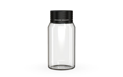 Chubby Gorilla Spiral Shot Bottle 60ml Mini, clear natural with opaque black cap, front view