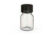 Chubby Gorilla Spiral Shot Bottle 30ml Stubby, clear natural with opaque black cap, side view