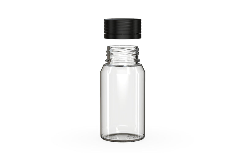 Chubby Gorilla Spiral Shot Bottle 60ml Mini, clear natural with opaque black cap, cap detail