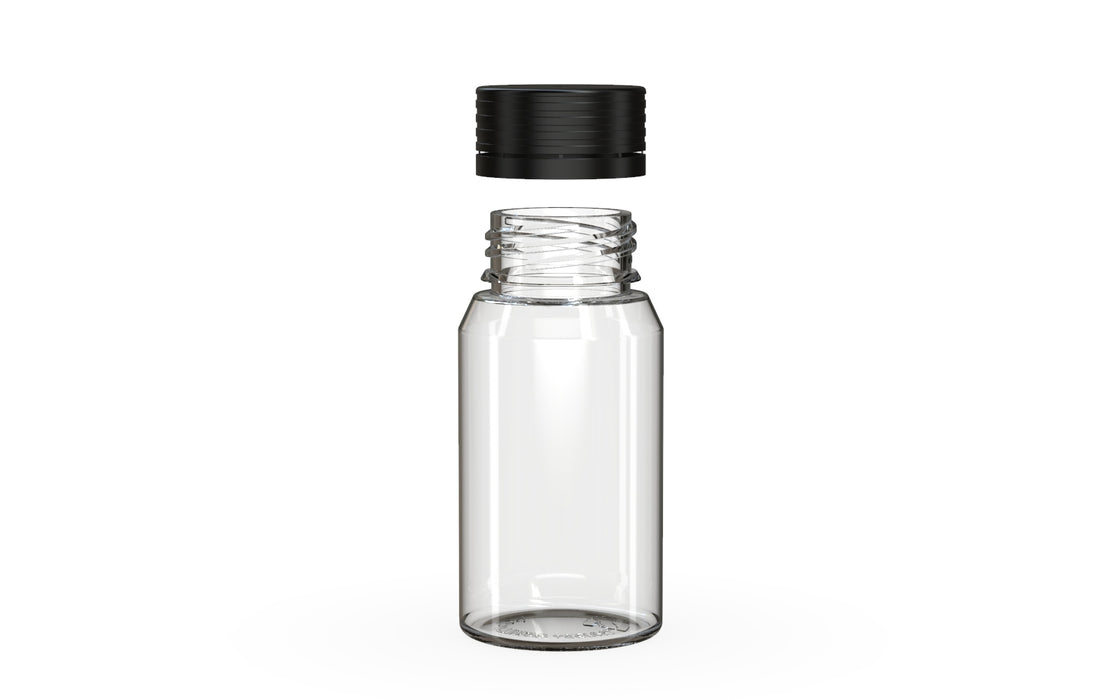 Chubby Gorilla Spiral Shot Bottle 60ml Mini, clear natural with opaque black cap, cap detail