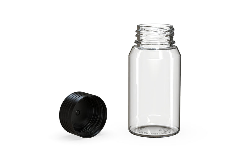 Chubby Gorilla Spiral Shot Bottle 60ml Mini, clear natural with opaque black cap, multiple units