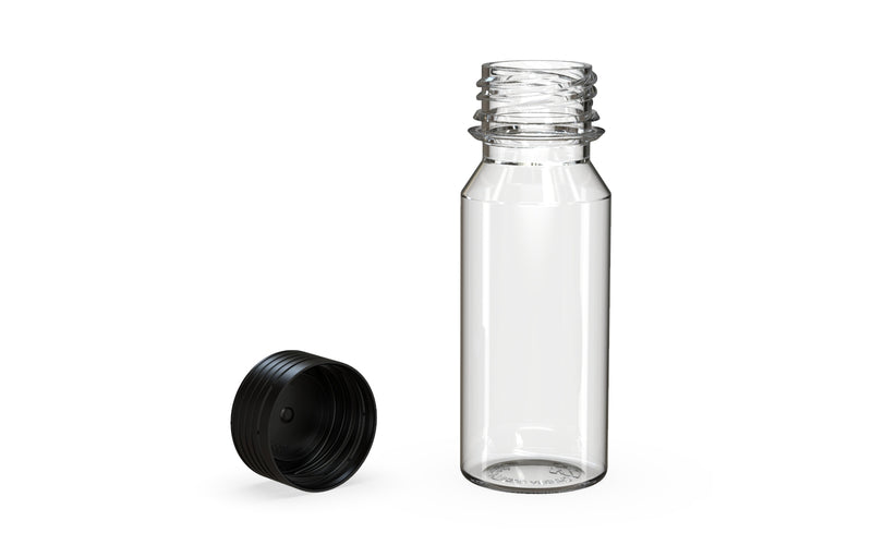 Chubby Gorilla Spiral Shot Bottle 60ml, clear natural with opaque black cap, multiple units