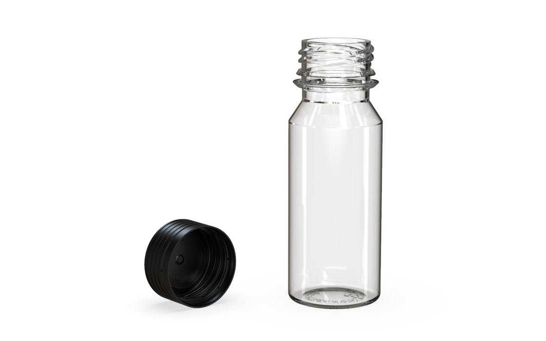 Chubby Gorilla Spiral Shot Bottle 60ml, clear natural with opaque black cap, multiple units