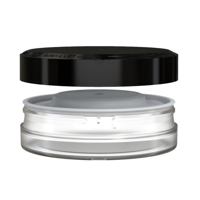 Chubby Gorilla X3 Pouch Container 50g, clear natural with opaque black lid, closure detail