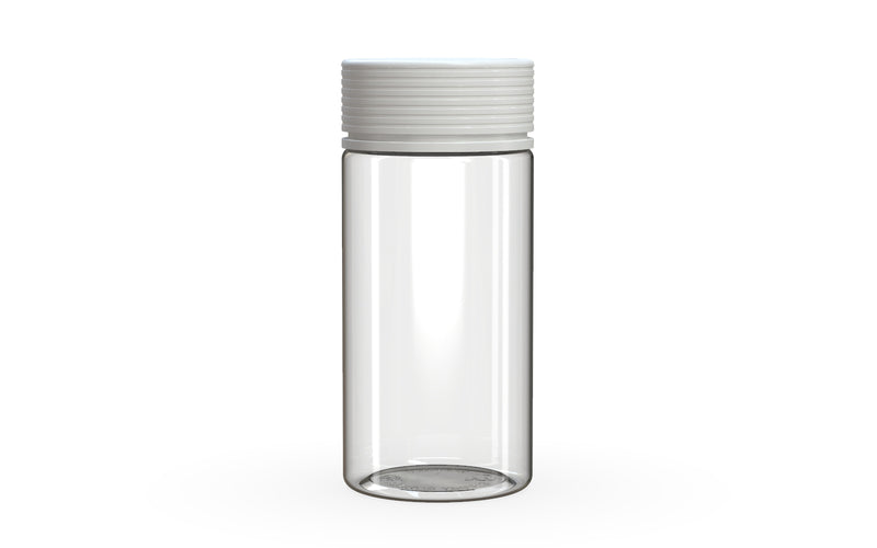 Chubby Gorilla Spiral Wide Mouth Container 300ml, clear natural with opaque white lid, front view