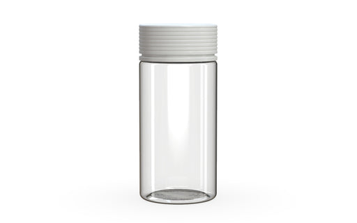 Chubby Gorilla Spiral Wide Mouth Container 300ml, clear natural with opaque white lid, front view