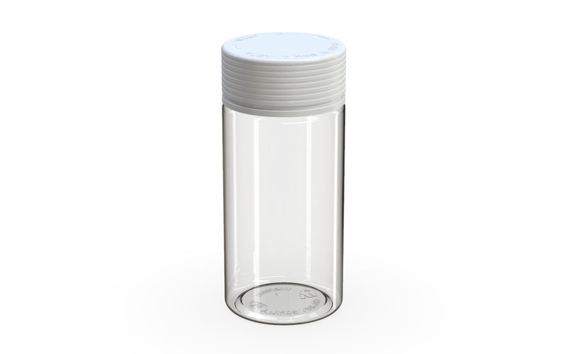 Chubby Gorilla Spiral Wide Mouth Container 300ml, clear natural with opaque white lid, side view