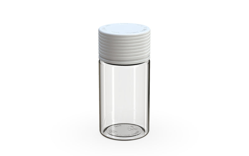 Chubby Gorilla Spiral 60ml Mini bottle, clear natural with opaque white cap, side view