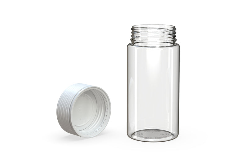 Chubby Gorilla Spiral Wide Mouth Container 300ml, clear natural with opaque white lid, multiple units
