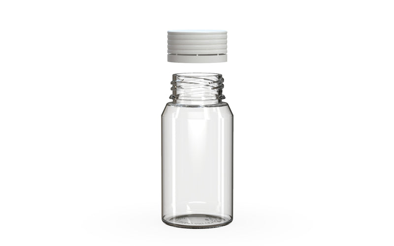 Spiral CR Shot Bottle 60ml Mini Clear Natural with Opaque White Cap, cap detail
