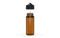 Chubby Gorilla Unicorn 120ml bottle, translucent amber with opaque black cap, side view