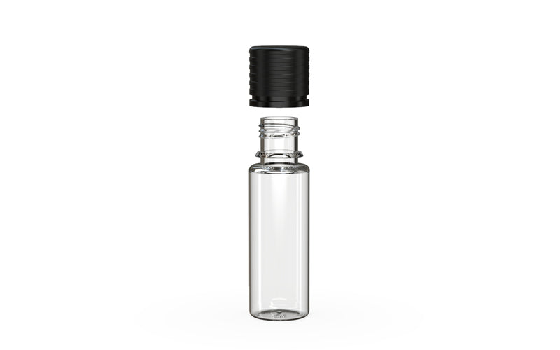 Chubby Gorilla Spiral CR 16.5ML unicorn bottle, clear natural bottle with opaque black child-resistant cap, cap detail