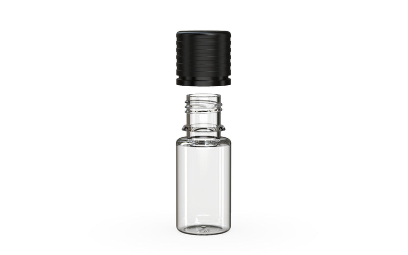 Chubby Gorilla Spiral CR 10ML unicorn bottle, clear natural bottle with opaque black child-resistant cap, cap detail