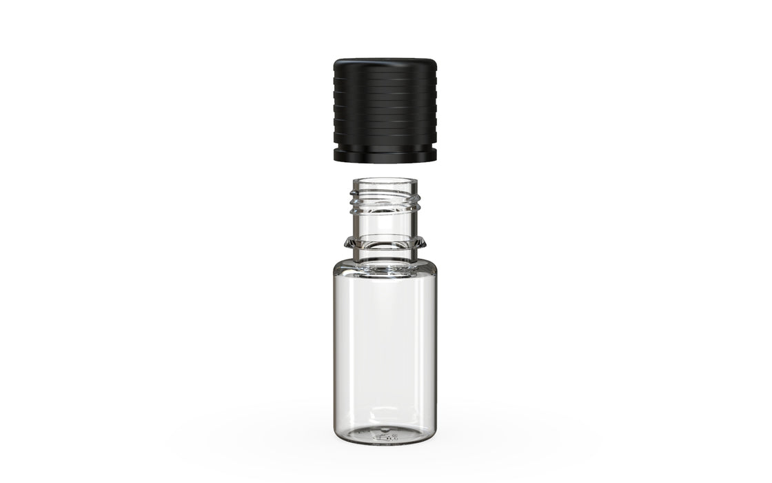 Chubby Gorilla Spiral CR 10ML unicorn bottle, clear natural bottle with opaque black child-resistant cap, cap detail