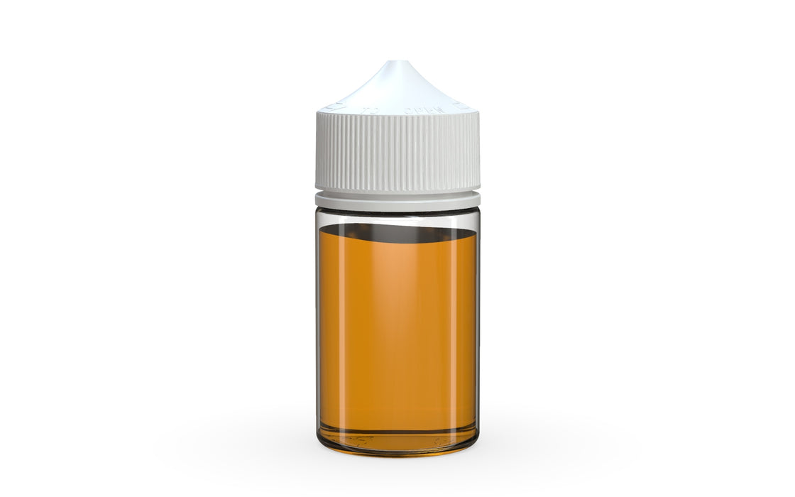 Chubby Gorilla Unicorn 75ml Stubby bottle, clear natural with opaque white cap, cap detail