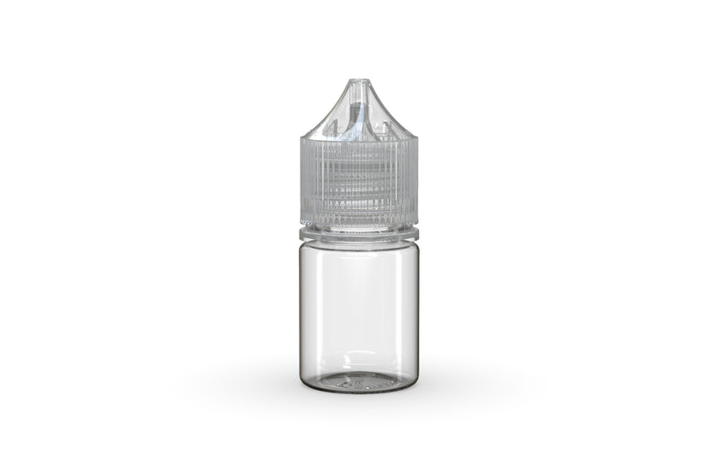 Chubby Gorilla Unicorn 20ml Stubby bottle, clear natural with clear natural cap, front view
