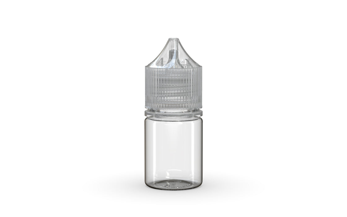 Chubby Gorilla Unicorn 20ml Stubby bottle, clear natural with clear natural cap, front view