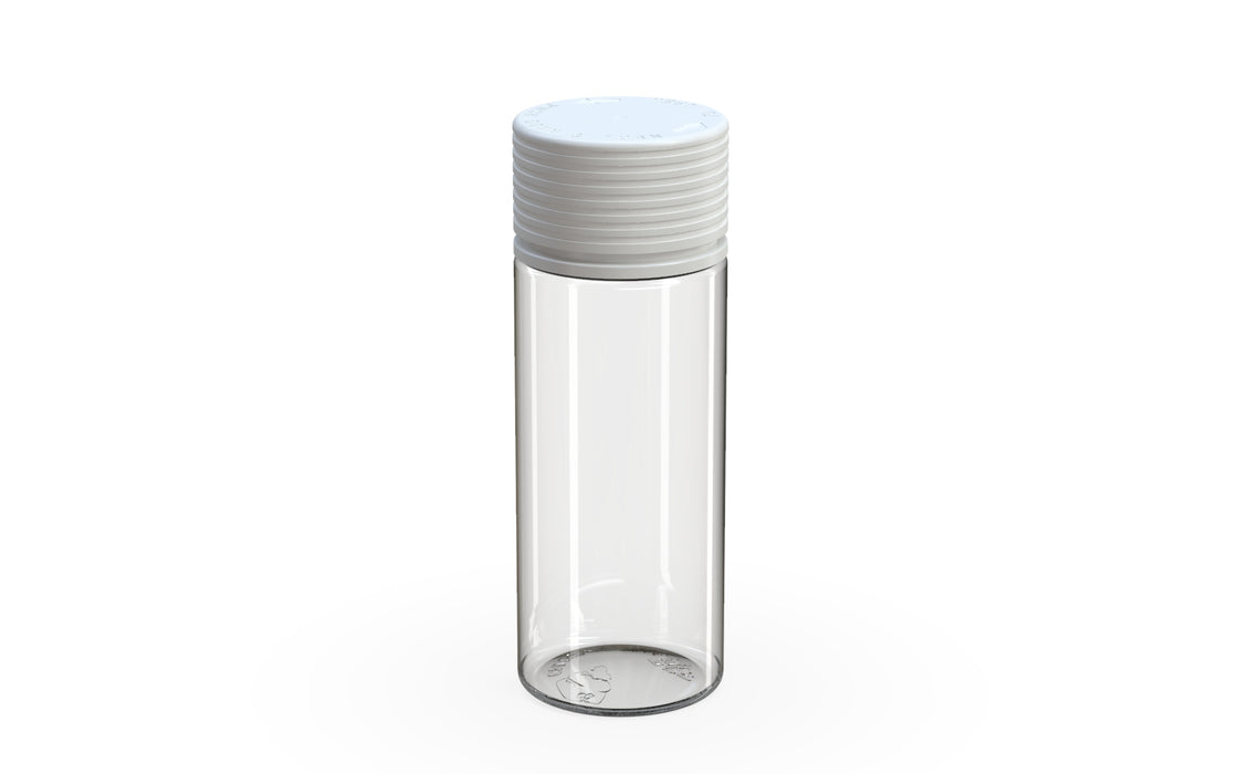 Chubby Gorilla Spiral CR 120ML unicorn bottle, clear natural bottle with opaque white child-resistant cap, side view