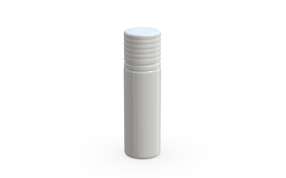 Chubby Gorilla Spiral CR 16.5ML unicorn bottle, opaque white bottle with opaque white child-resistant cap, side view