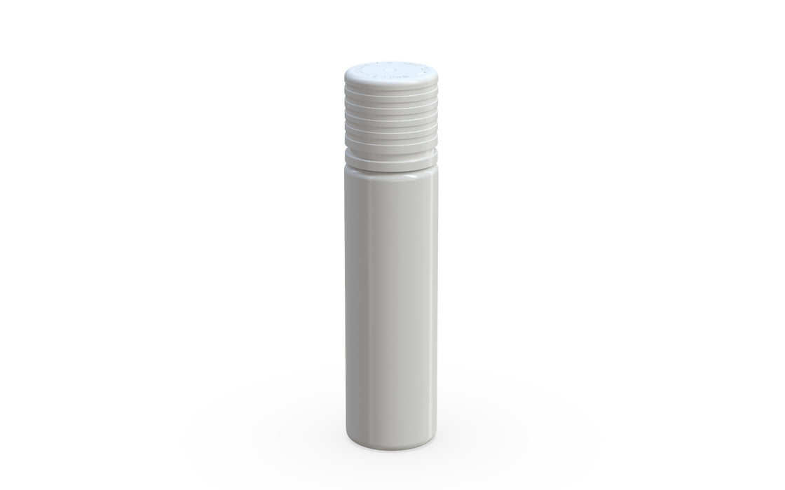 Chubby Gorilla Spiral CR 20ML unicorn bottle, opaque white bottle with opaque white child-resistant cap, side view