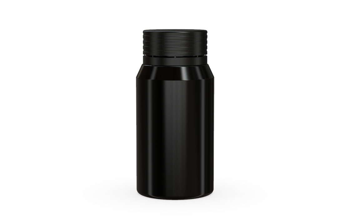 Chubby Gorilla Spiral Shot Bottle 60ml Mini, solid opaque black, front view