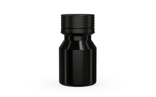 Chubby Gorilla Spiral Shot Bottle 30ml Stubby, solid opaque black, front view