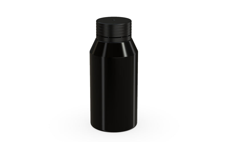 Chubby Gorilla Spiral Shot Bottle 100ml Mini, solid opaque black, side view