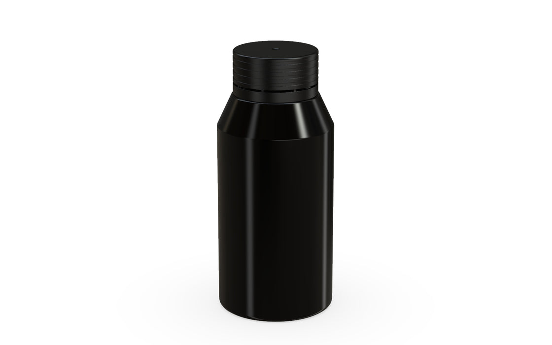 Chubby Gorilla Spiral Shot Bottle 100ml Mini, solid opaque black, side view