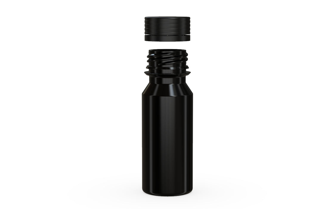 Chubby Gorilla Spiral Shot Bottle 60ml, solid opaque black, cap detail