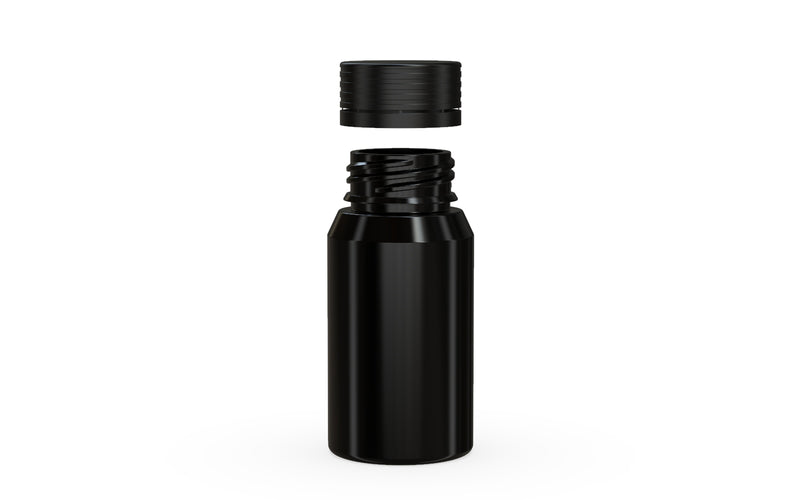 Chubby Gorilla Spiral Shot Bottle 60ml Mini, solid opaque black, cap detail