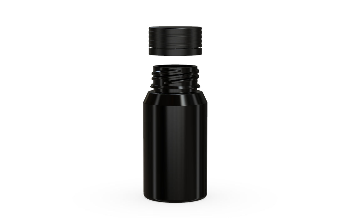 Chubby Gorilla Spiral Shot Bottle 60ml Mini, solid opaque black, cap detail